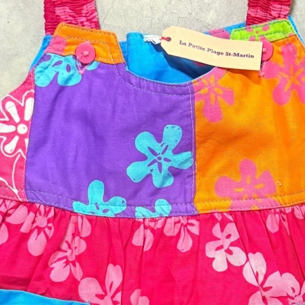 La Petite Plage Girls 1T Patchwork Tropical Floral Cotton Sundress NWT Pockets - Picture 4 of 7
